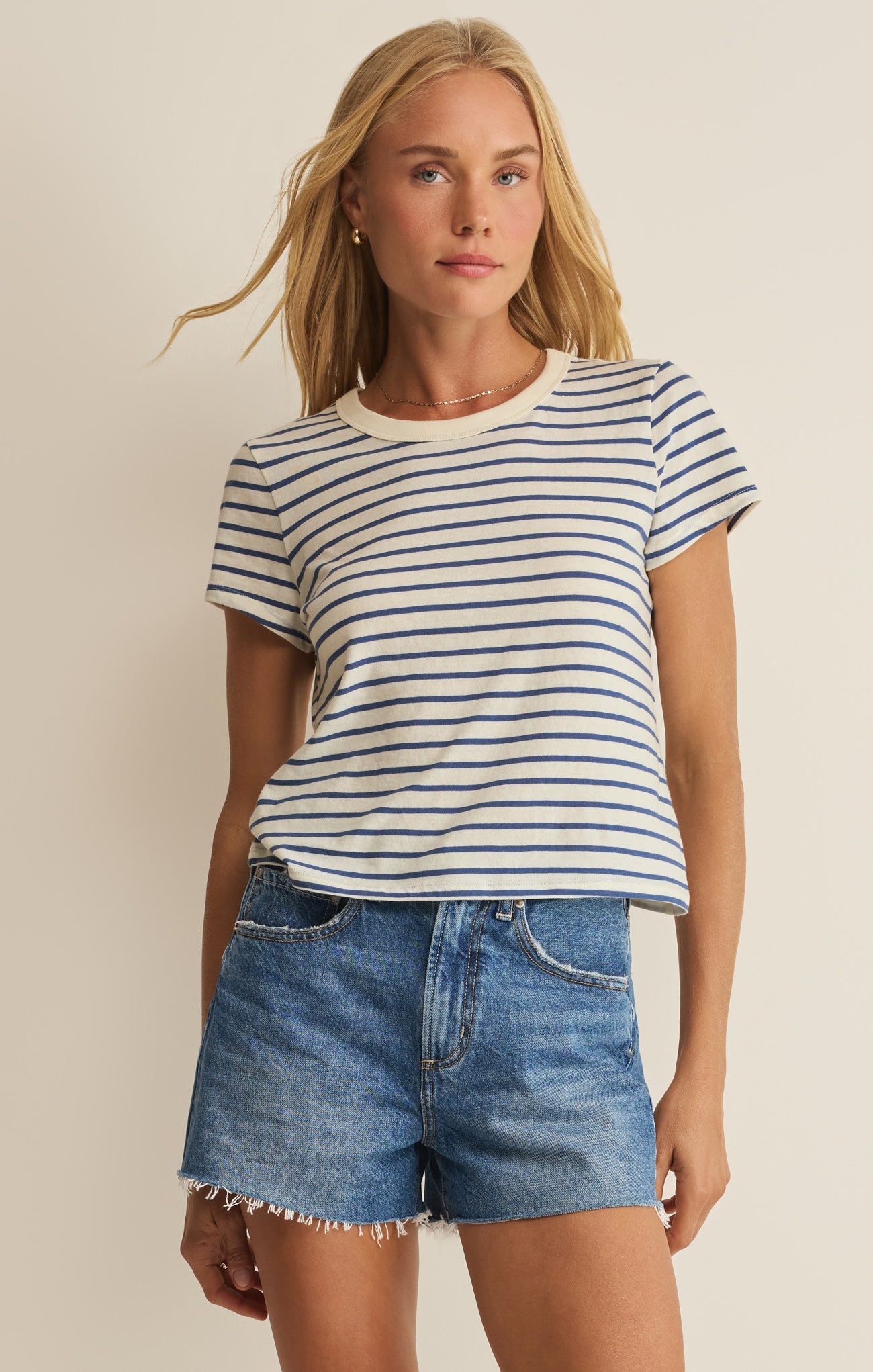 Z Supply: Junie Striped Tee - True Navy-1- Tops-Z Supply-Usher & Co - Women's Boutique Located in Atoka, OK and Durant, OK
