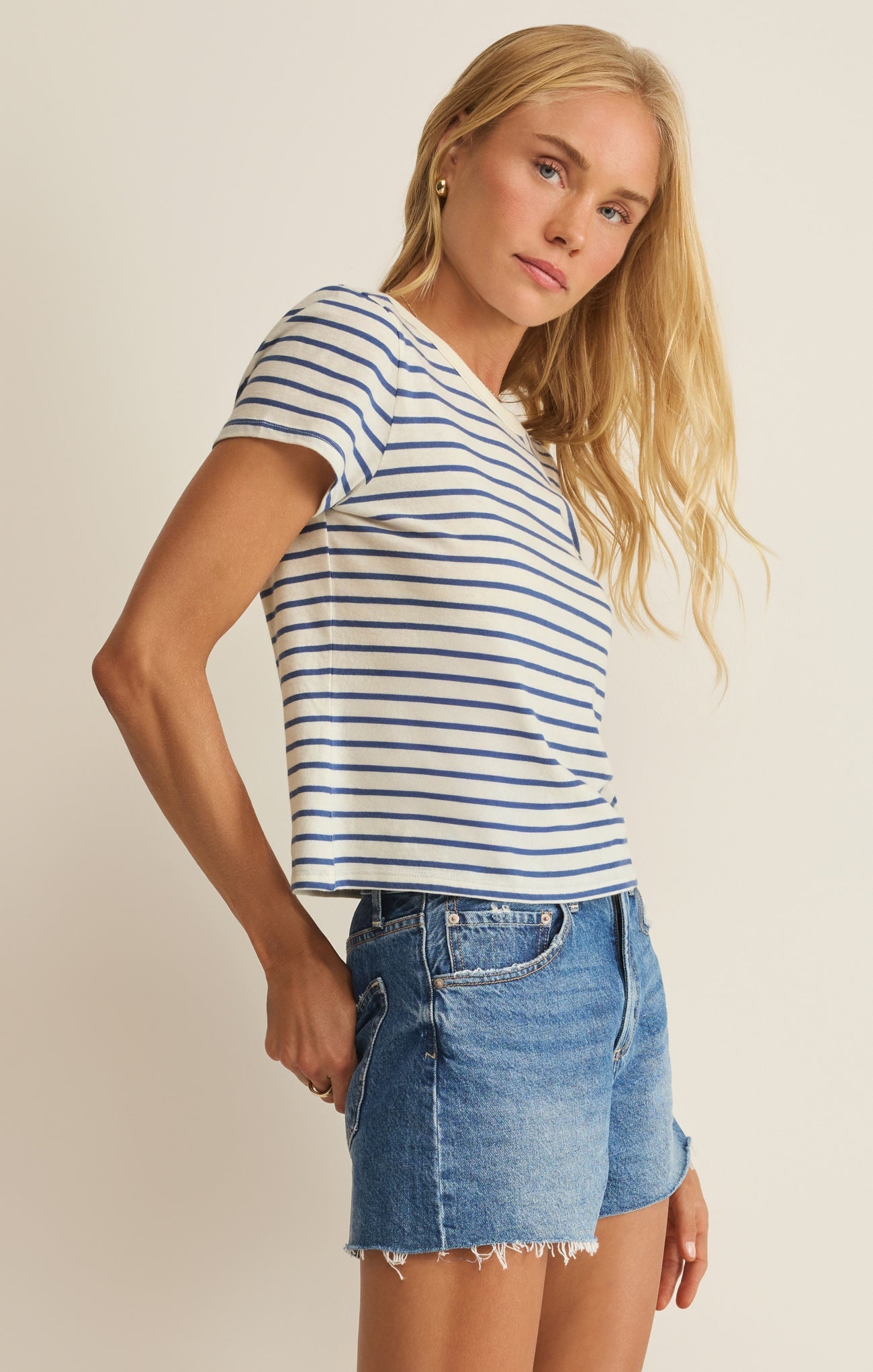 Z Supply: Junie Striped Tee - True Navy-1- Tops-Z Supply-Usher & Co - Women's Boutique Located in Atoka, OK and Durant, OK