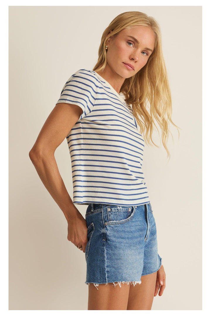 Z Supply: Junie Striped Tee - True Navy-1- Tops-Z Supply-Usher & Co - Women's Boutique Located in Atoka, OK and Durant, OK