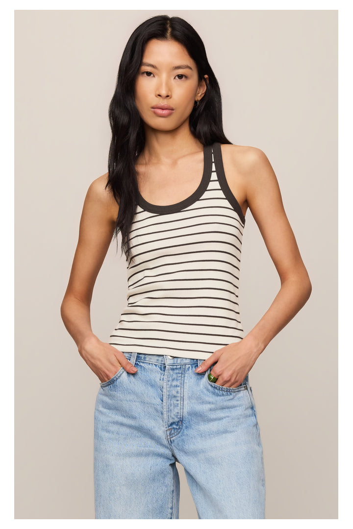 Z Supply: Rowe Striped Scoop Tank - Cloud-1- Tops-Z Supply-Usher & Co - Women's Boutique Located in Atoka, OK and Durant, OK
