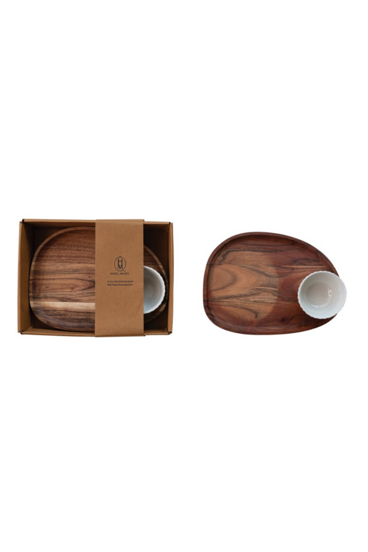 Acacia Wood Serving Tray w/ Bowl-11- Gift/Home-Hazel Mazel-Usher & Co - Women's Boutique Located in Atoka, OK and Durant, OK