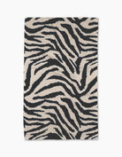 Zebra print tea towel in black and beige, 18x30 inches, flat lay view