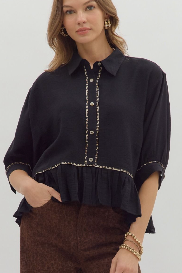 Aly Button Blouse-Black-1- Tops-ENTRO-Usher & Co - Women's Boutique Located in Atoka, OK and Durant, OK