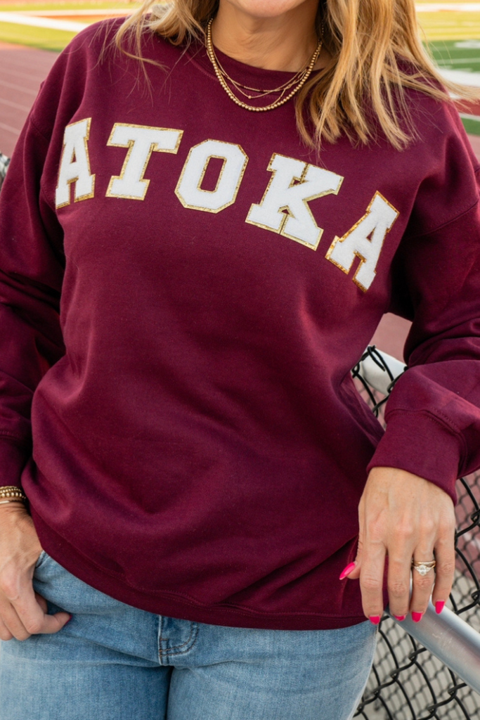 ATOKA Patch Sweatshirt-Graphic Sweatshirts-Nikki Lynn Wholesale-Usher & Co - Women's Boutique Located in Atoka, OK and Durant, OK