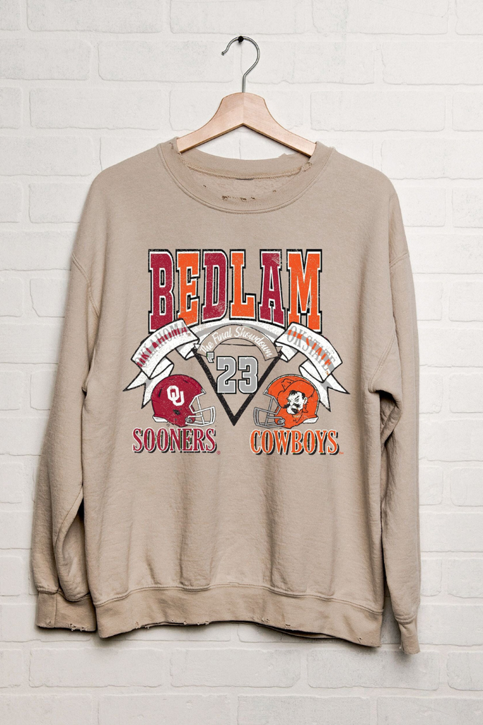 Bedlam Final Showdown Thrifted Sweatshirt-Sand-Sweatshirts-LIVYLU-Usher & Co - Women's Boutique Located in Atoka, OK and Durant, OK