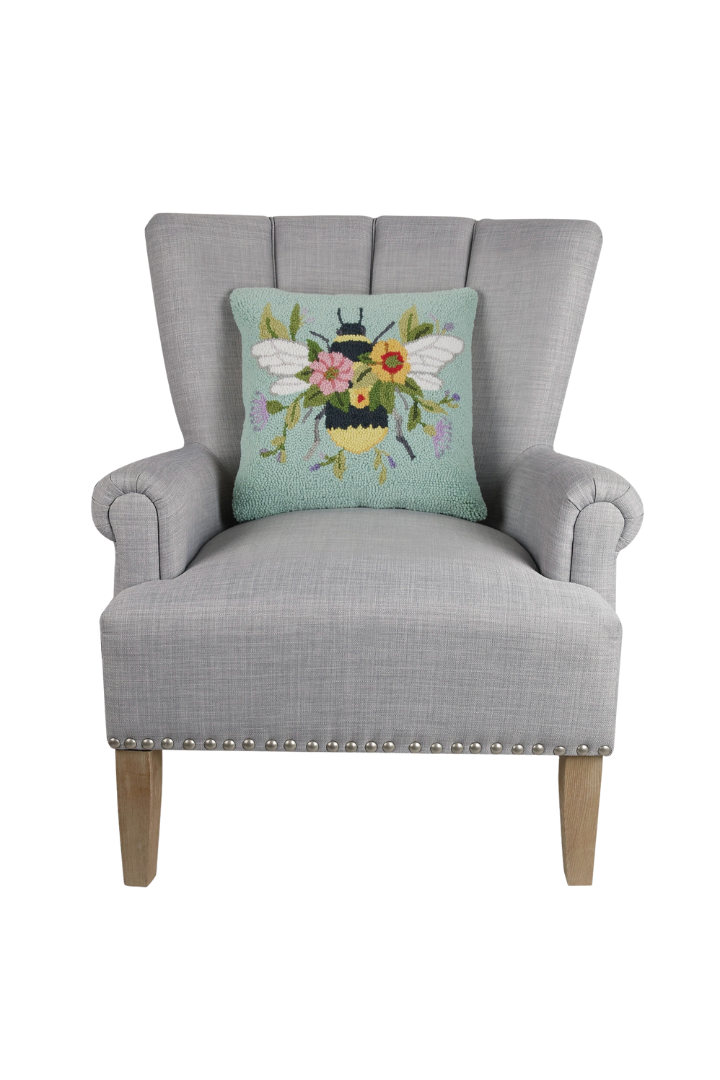 Bee Over Flowers Pillow-11- Gift/Home-Peking Handicraft-Usher & Co - Women's Boutique Located in Atoka, OK and Durant, OK