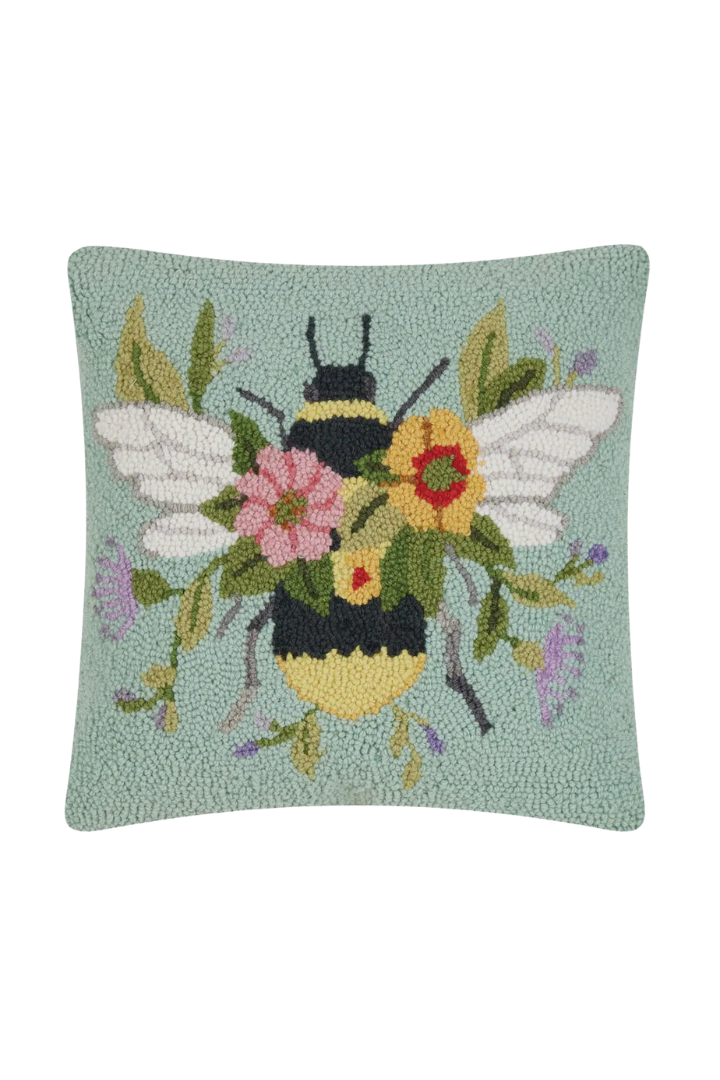 Bee Over Flowers Pillow-11- Gift/Home-Peking Handicraft-Usher & Co - Women's Boutique Located in Atoka, OK and Durant, OK