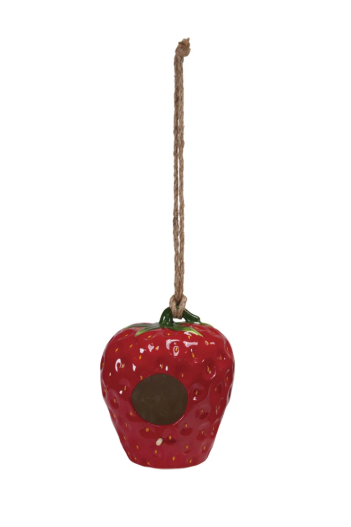 Stoneware Strawberry Bird House-11- Gift/Home-CREATIVE CO-OP-Usher & Co - Women's Boutique Located in Atoka, OK and Durant, OK