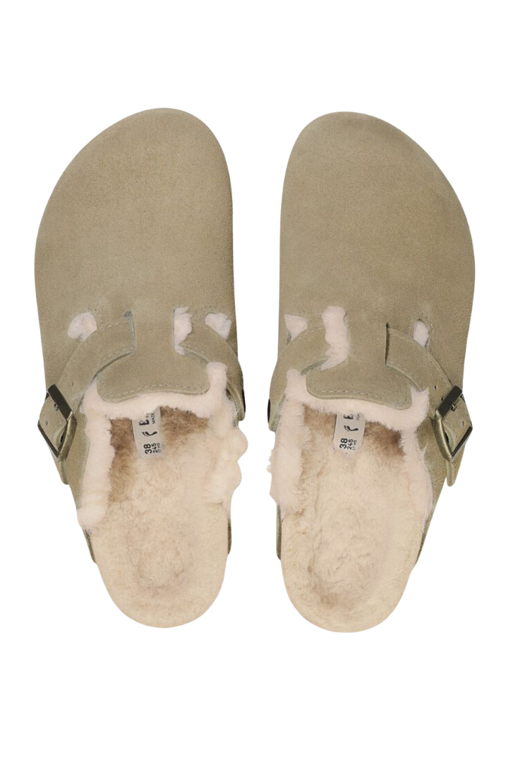 Birkenstock: Boston Shearling-Taupe Suede-9- Shoes-BIRKENSTOCK-Usher & Co - Women's Boutique Located in Atoka, OK and Durant, OK