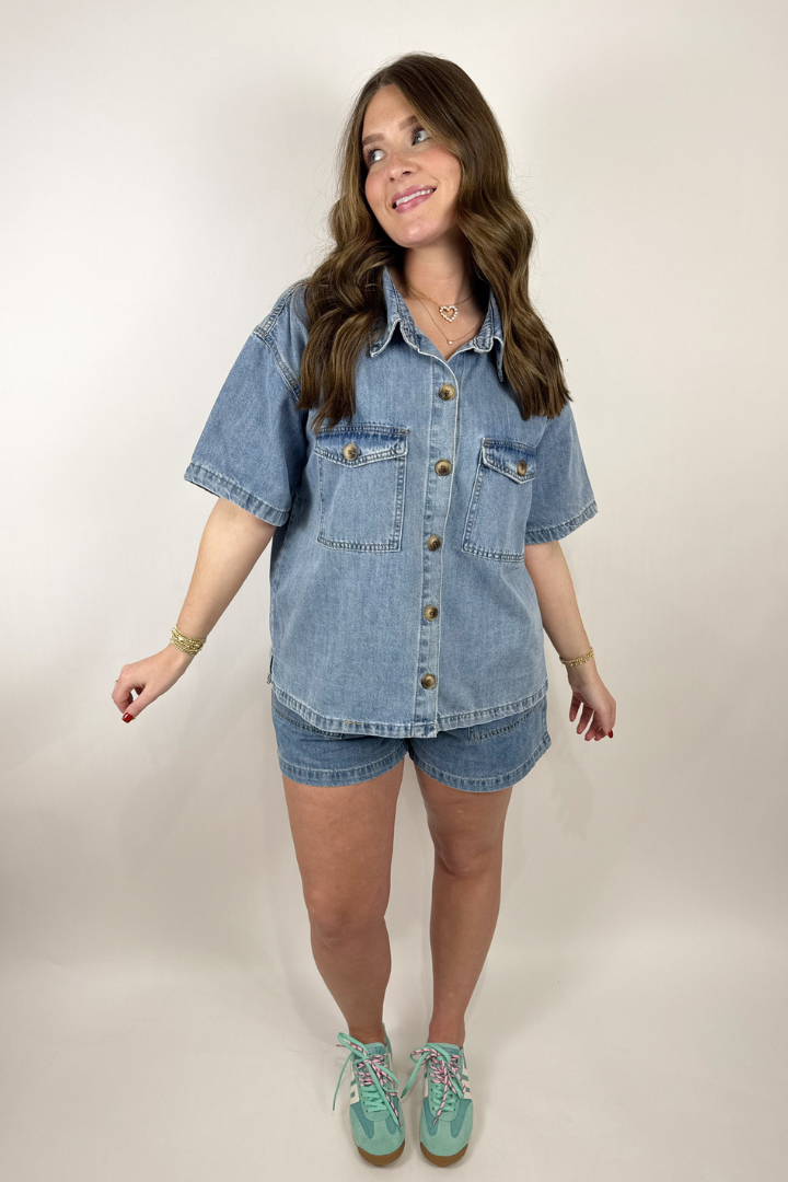 Bre Denim Button Down-1- Tops-Wishlist-Usher & Co - Women's Boutique Located in Atoka, OK and Durant, OK