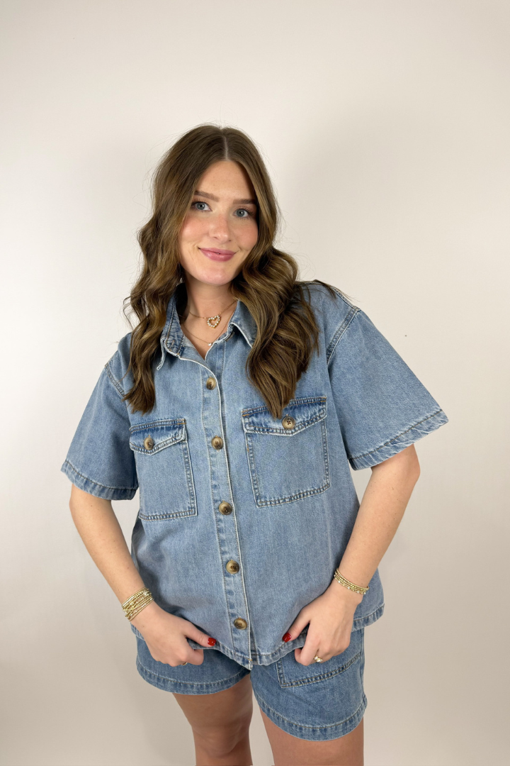 Bre Denim Button Down-1- Tops-Wishlist-Usher & Co - Women's Boutique Located in Atoka, OK and Durant, OK