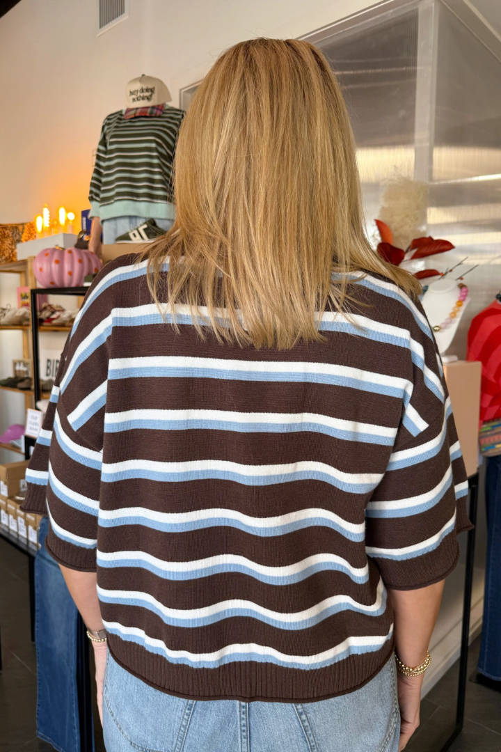 Brandy Crew Stripe Sweater-Brown-1- Tops-Glam-Usher & Co - Women's Boutique Located in Atoka, OK and Durant, OK