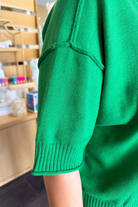 Chill Crewneck Sweater-Kelly Green-1- Tops-Glam-Usher & Co - Women's Boutique Located in Atoka, OK and Durant, OK