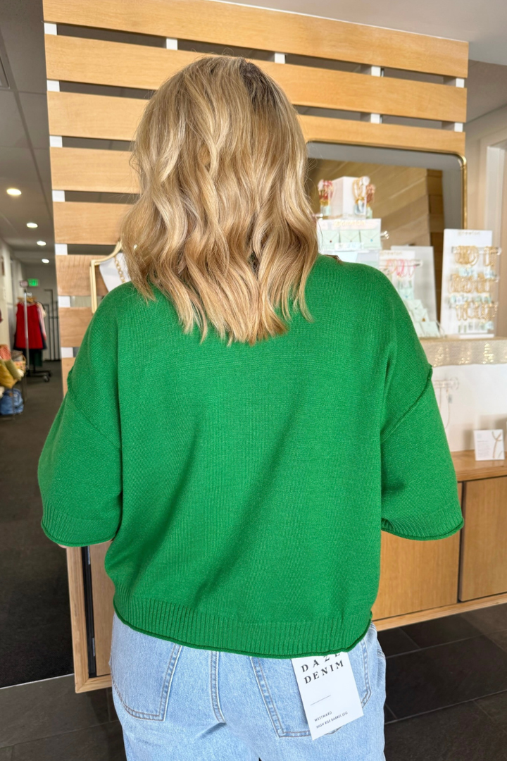 Chill Crewneck Sweater-Kelly Green-1- Tops-Glam-Usher & Co - Women's Boutique Located in Atoka, OK and Durant, OK