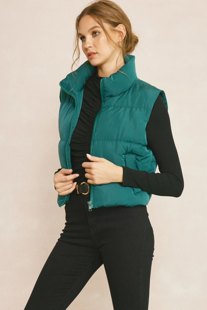 Puffer Vest-Cropped-OUTERWEAR-Entro-Usher & Co - Women's Boutique Located in Atoka, OK and Durant, OK