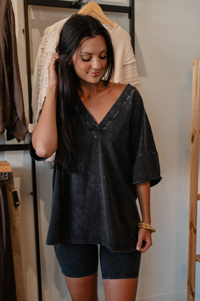 Day Trip Top-Charcoal-Short Sleeve Tops-Labiz-Usher & Co - Women's Boutique Located in Atoka, OK and Durant, OK