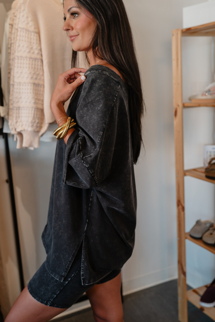 Day Trip Top-Charcoal-Short Sleeve Tops-Labiz-Usher & Co - Women's Boutique Located in Atoka, OK and Durant, OK