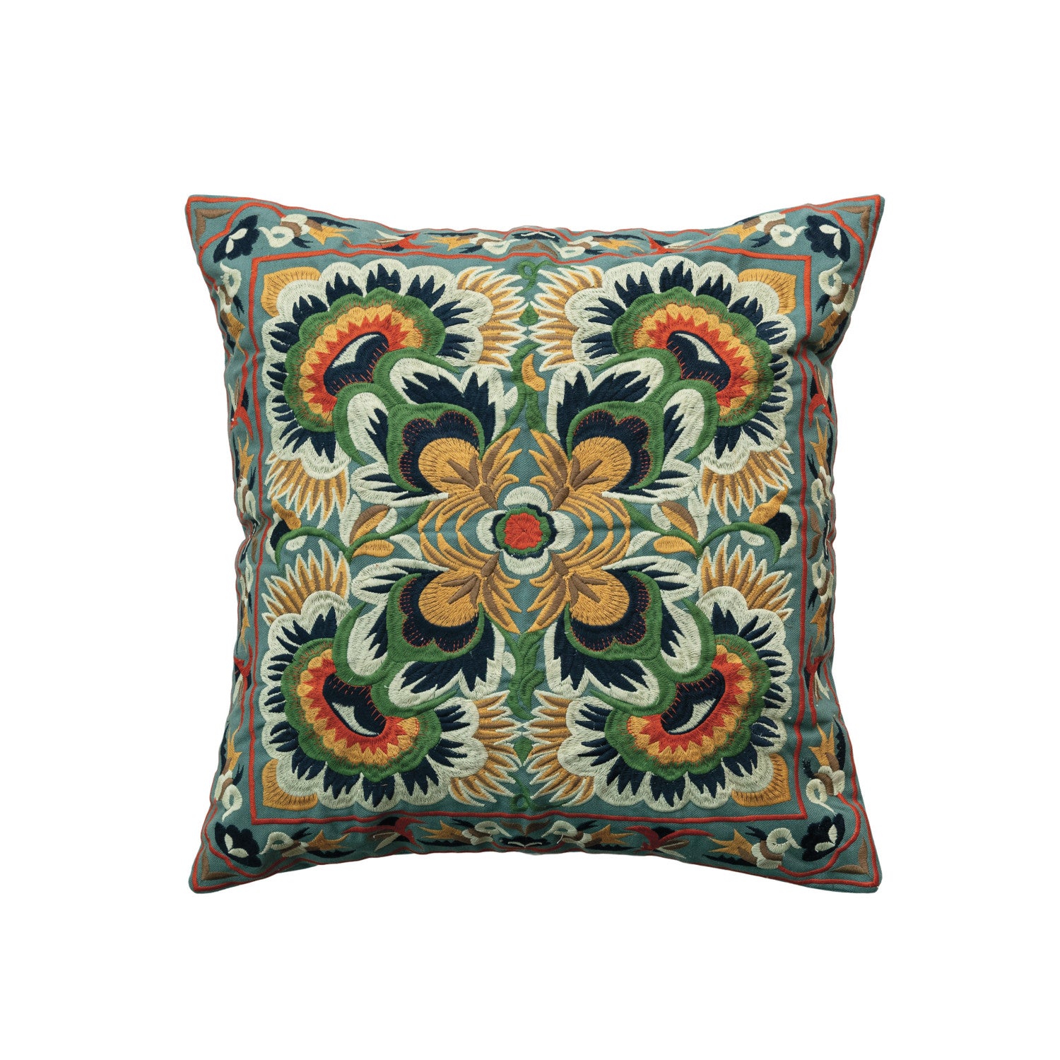 18" Square Cotton Embroidered Pillow w/ Pattern-11- Gift/Home-CREATIVE CO-OP-Usher & Co - Women's Boutique Located in Atoka, OK and Durant, OK