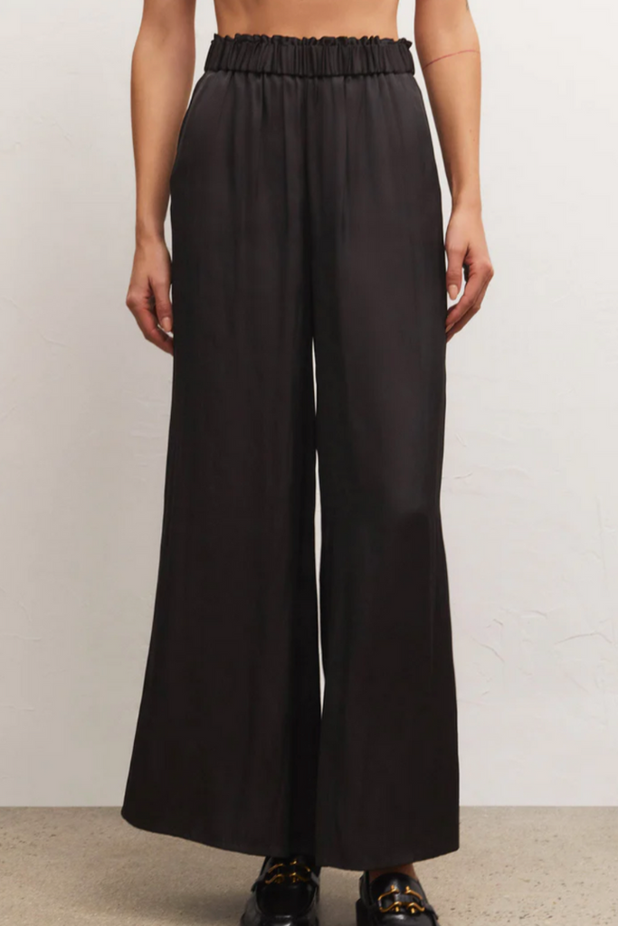Z Supply: Estate Lux Satin Pants-Black-Pants-Z SUPPLY-Usher & Co - Women's Boutique Located in Atoka, OK and Durant, OK