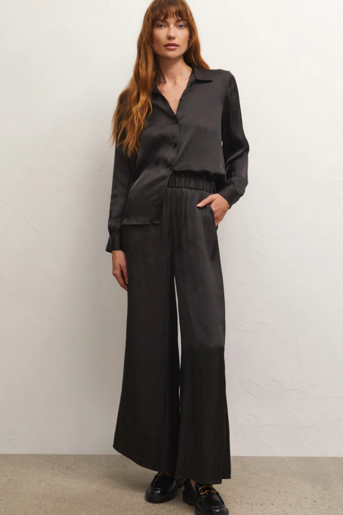 Z Supply: Estate Lux Satin Pants-Black-Pants-Z SUPPLY-Usher & Co - Women's Boutique Located in Atoka, OK and Durant, OK