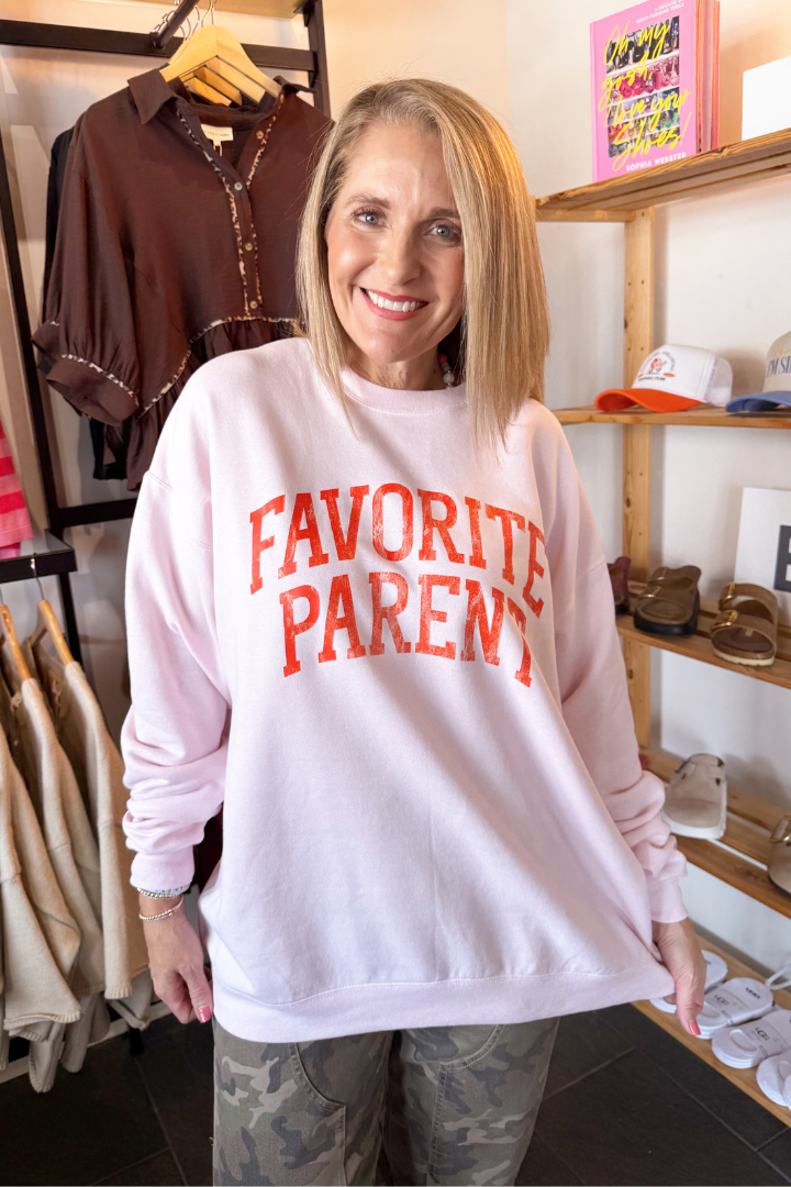 Favorite Parent Sweatshirt-Pink-1- Tops-Etta + East-Usher & Co - Women's Boutique Located in Atoka, OK and Durant, OK