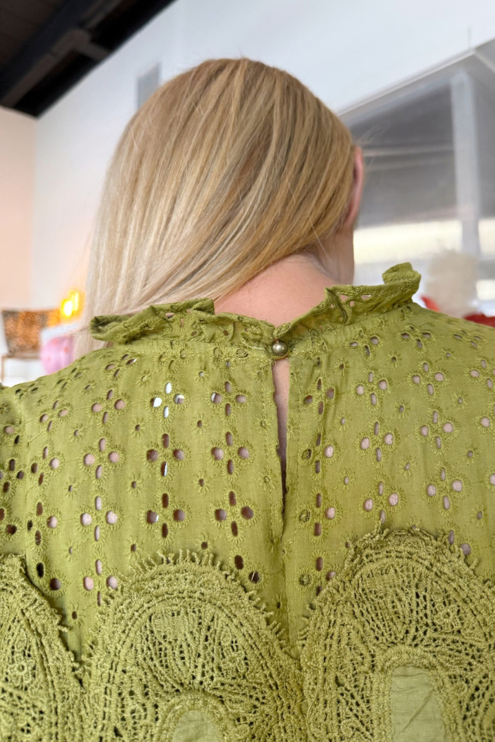 Everly Eyelet Blouse-Olive-1- Tops-ENTRO-Usher & Co - Women's Boutique Located in Atoka, OK and Durant, OK