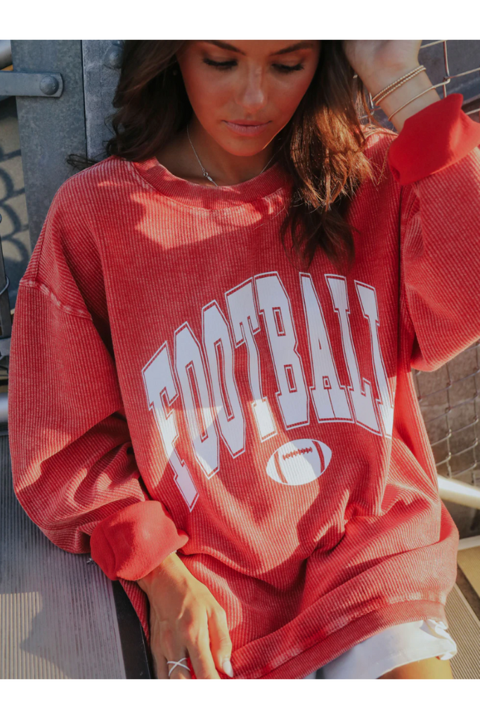 Football Corded Sweatshirt-Graphic Sweatshirts-Friday+Saturday-Usher & Co - Women's Boutique Located in Atoka, OK and Durant, OK