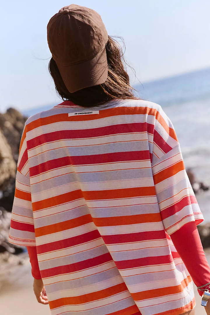 FP Movement: Tackle Stripe Tee-Poolside Grapefruit-1- Tops-Free People Movement-Usher & Co - Women's Boutique Located in Atoka, OK and Durant, OK