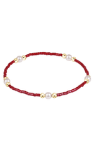 Maroon seed bead stretch bracelet with white pearls and gold-filled beads