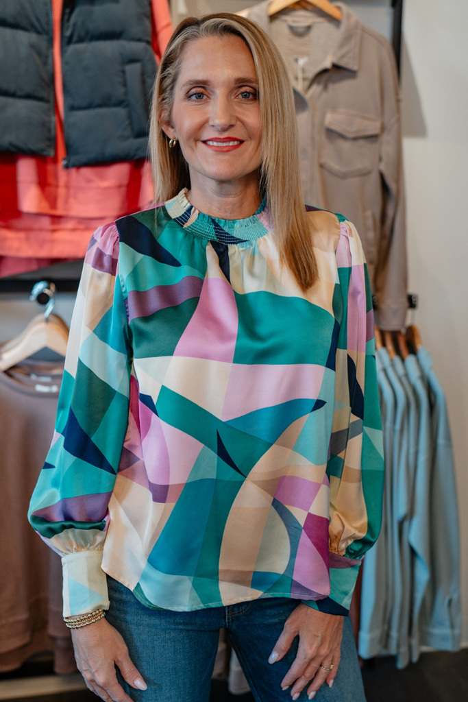 Sidney Geometric Top-Long Sleeve Tops-JODIFL-Usher & Co - Women's Boutique Located in Atoka, OK and Durant, OK