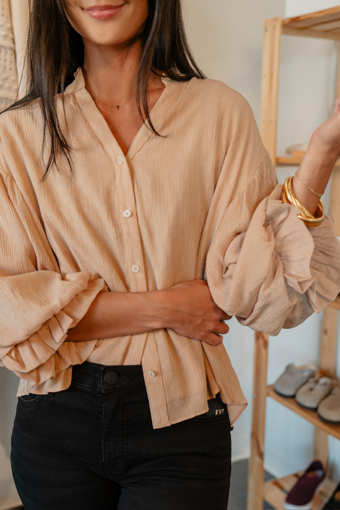 Grand Moment Top-Taupe-Long Sleeve Tops-Fate-Usher & Co - Women's Boutique Located in Atoka, OK and Durant, OK