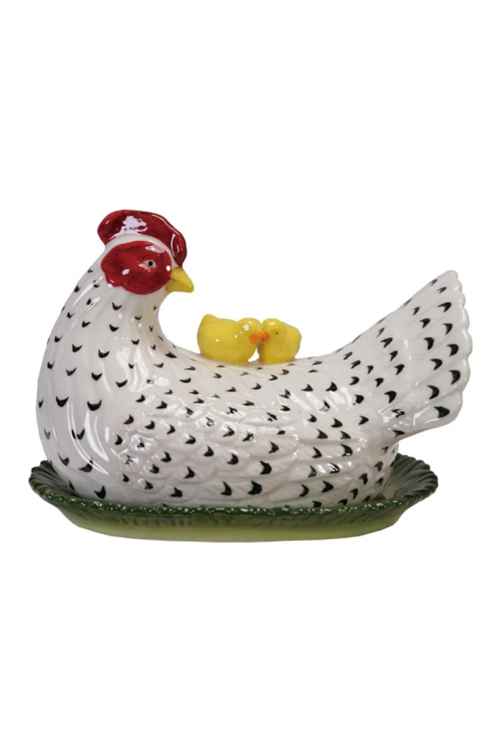 Hen & Chicks Butter Dish-11- Gift/Home-CREATIVE CO-OP-Usher & Co - Women's Boutique Located in Atoka, OK and Durant, OK