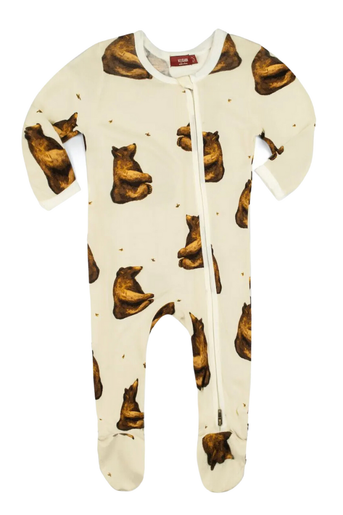 Bamboo Zipper Footed Romper-Honey Bear-Baby-Milkbarn-Usher & Co - Women's Boutique Located in Atoka, OK and Durant, OK