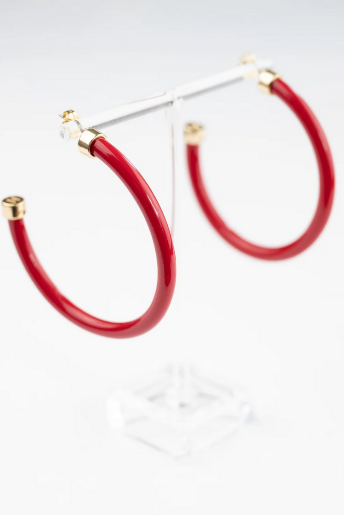 Hoo Hoops: Red-Earrings-Hoo Hoops-Usher & Co - Women's Boutique Located in Atoka, OK and Durant, OK