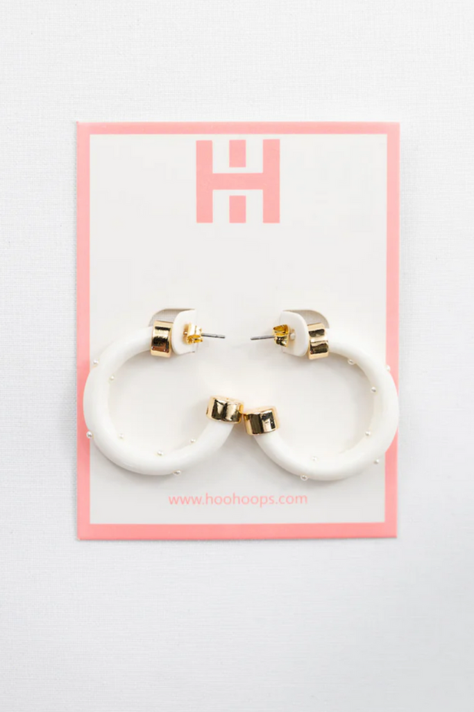 Hoo Hoops: White With Pearls Minis-Earrings-Hoo Hoops-Usher & Co - Women's Boutique Located in Atoka, OK and Durant, OK