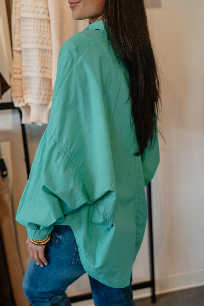 Kate Oversized Buttondown-Green-Long Sleeve Tops-Labiz-Usher & Co - Women's Boutique Located in Atoka, OK and Durant, OK