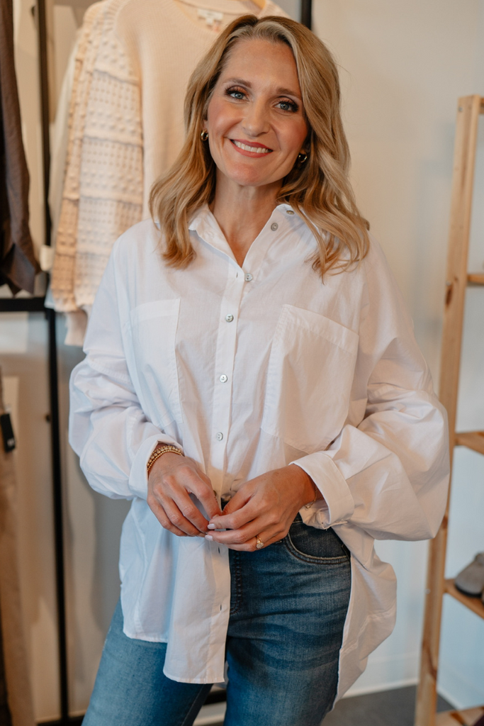 Kate Oversized Buttondown-White-Long Sleeve Tops-Labiz-Usher & Co - Women's Boutique Located in Atoka, OK and Durant, OK