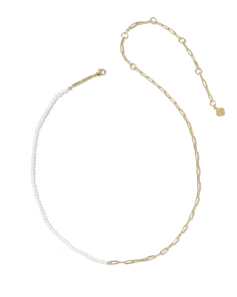 Kendra Scott: Markie Half Chain Necklace-Gold Freshwater Cultured Pearl-7- Jewelry-Kendra Scott-Usher & Co - Women's Boutique Located in Atoka, OK and Durant, OK