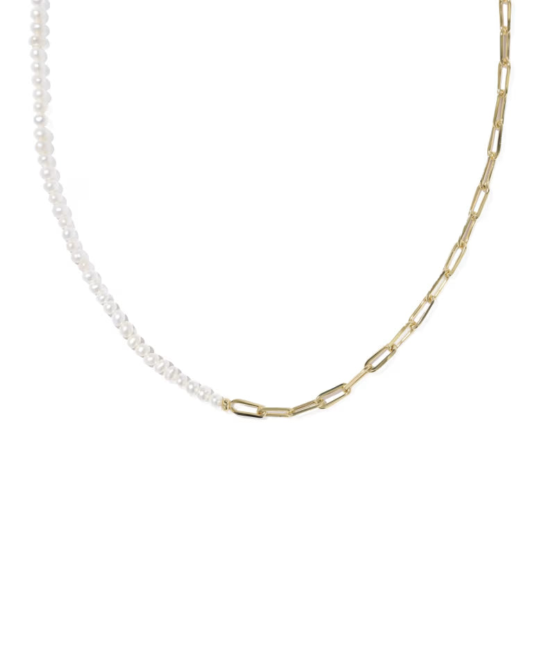 Kendra Scott: Markie Half Chain Necklace-Gold Freshwater Cultured Pearl-7- Jewelry-Kendra Scott-Usher & Co - Women's Boutique Located in Atoka, OK and Durant, OK