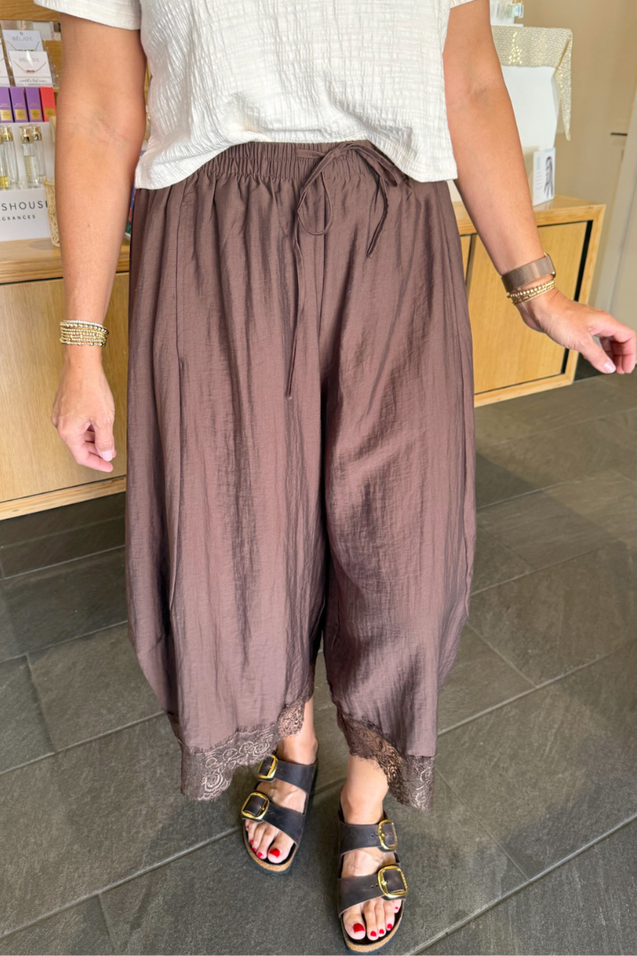 Lace Balloon Pants-Brown-4- Bottoms-Glam-Usher & Co - Women's Boutique Located in Atoka, OK and Durant, OK