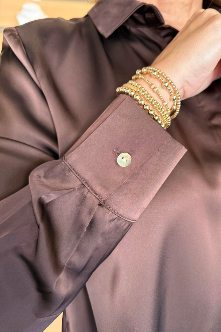 Lace Satin Long Sleeve-Brown-1- Tops-Glam-Usher & Co - Women's Boutique Located in Atoka, OK and Durant, OK