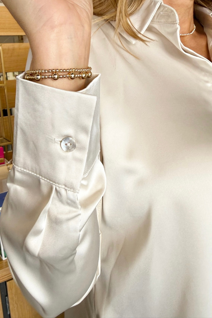 Lace Satin Long Sleeve-Ivory-1- Tops-Glam-Usher & Co - Women's Boutique Located in Atoka, OK and Durant, OK