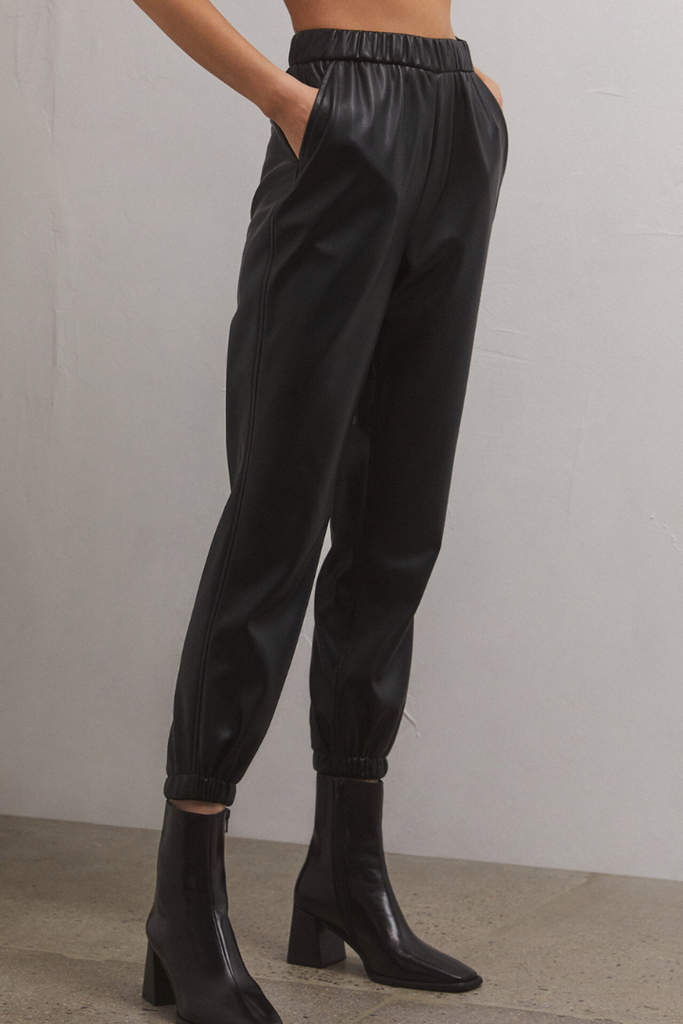 Z Supply: Faux Leather Jogger-Black-Pants-Z SUPPLY-Usher & Co - Women's Boutique Located in Atoka, OK and Durant, OK