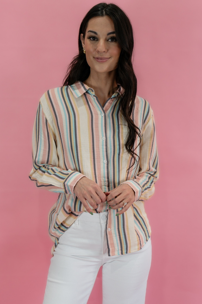 Linda Button Down Top-Long Sleeve Tops-THREAD AND SUPPLY-Usher & Co - Women's Boutique Located in Atoka, OK and Durant, OK