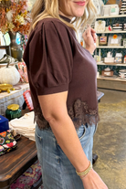 Madeline Lace Top-Brown-1- Tops-ENTRO-Usher & Co - Women's Boutique Located in Atoka, OK and Durant, OK