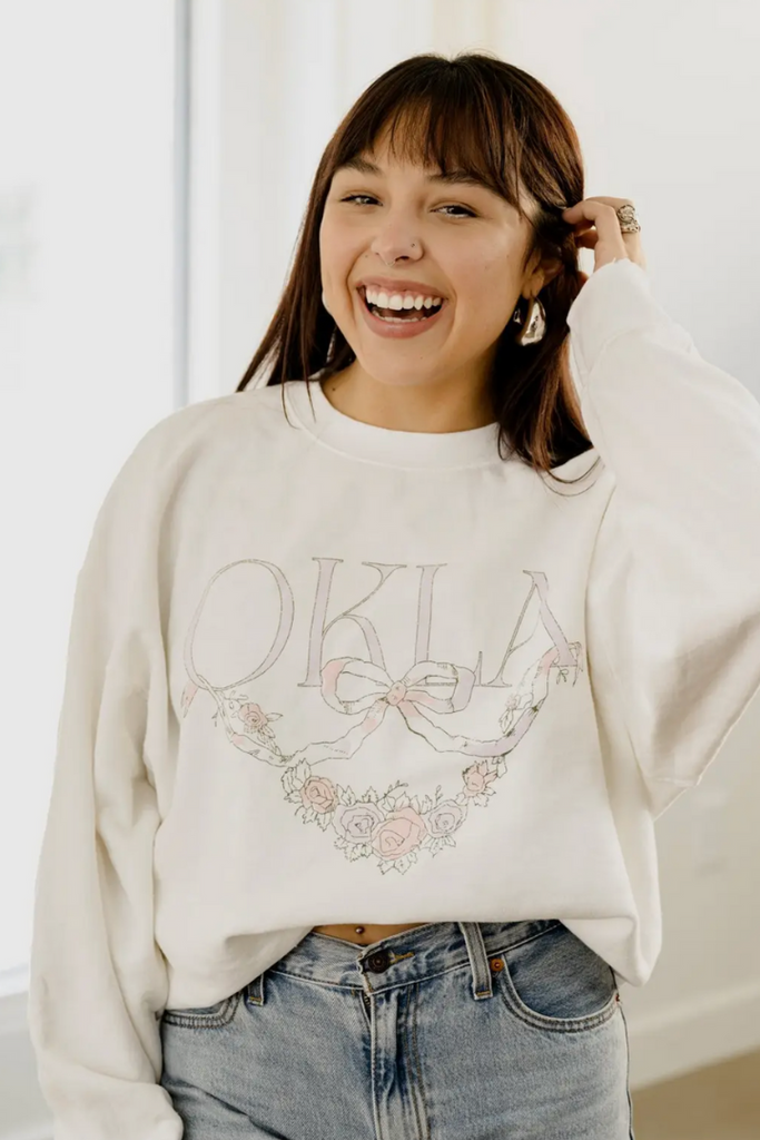 OKLA Swag Thrifted Sweatshirt-Graphic Sweatshirts-LIVYLU-Usher & Co - Women's Boutique Located in Atoka, OK and Durant, OK