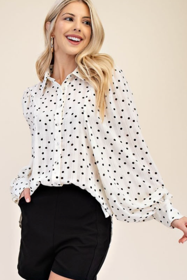 Polly Button Down Blouse-1- Tops-Glam-Usher & Co - Women's Boutique Located in Atoka, OK and Durant, OK