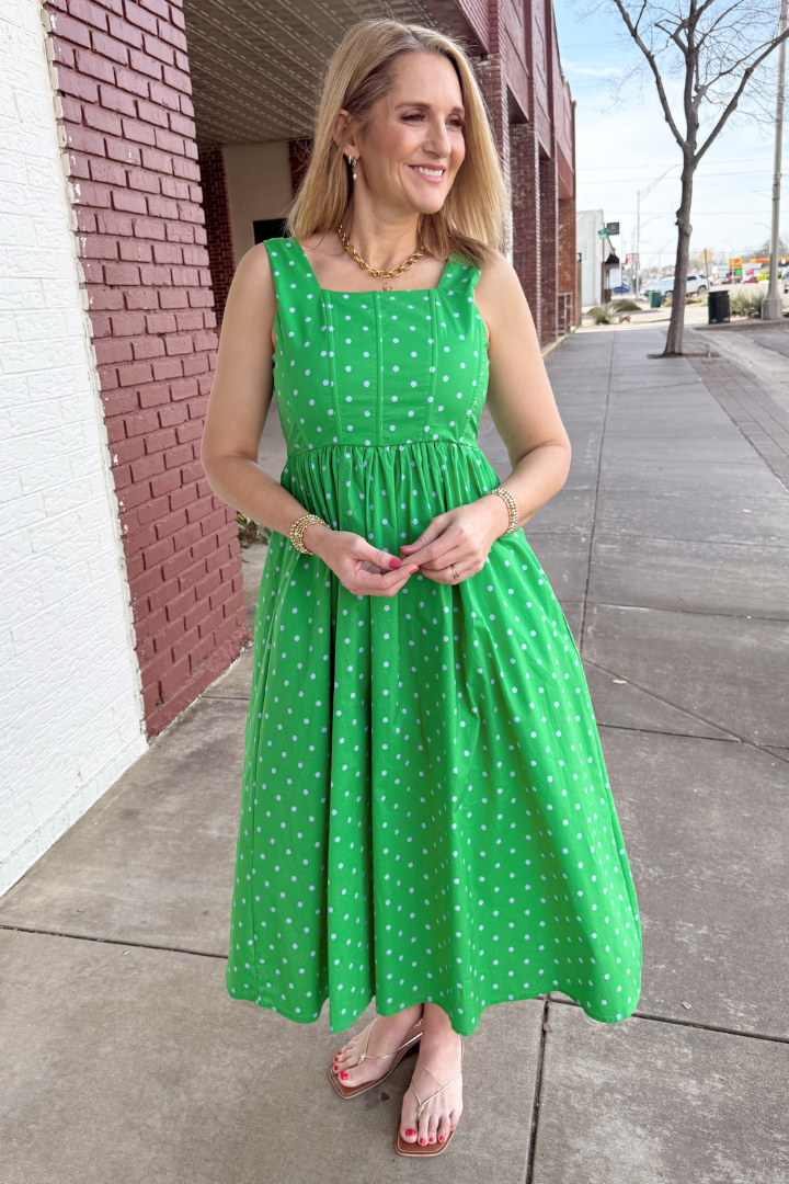 Retro Polka Dot Midi Dress-6- Dress/Romp/Jump-ENTRO-Usher & Co - Women's Boutique Located in Atoka, OK and Durant, OK