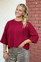 Rosey Cable Knit Sweater-1- Tops-ENTRO-Usher & Co - Women's Boutique Located in Atoka, OK and Durant, OK