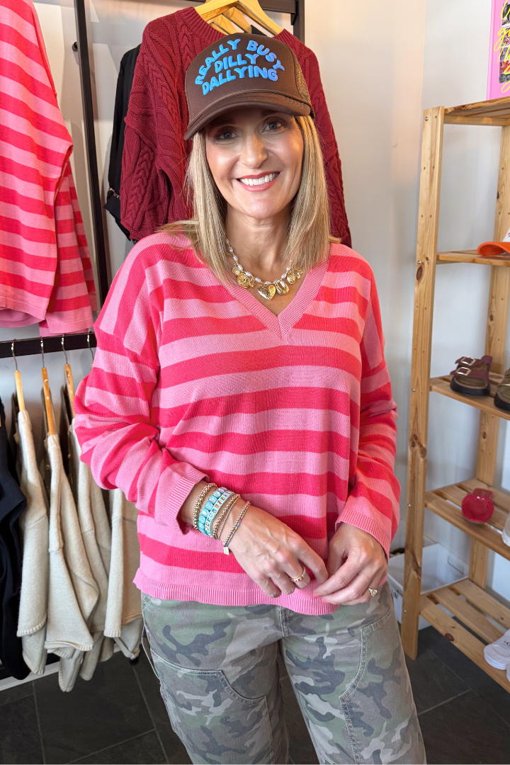 Sally Lightweight Stripe Sweater-1- Tops-Wishlist-Usher & Co - Women's Boutique Located in Atoka, OK and Durant, OK